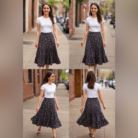 Vintage Kayo of California Floral Tiered Midi Skirt – Handkerchief Hem - Picture 9 of 9